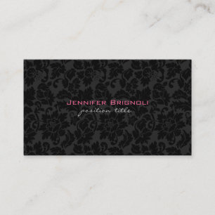 Plain Black And White Vintage Floral Damasks Business Card