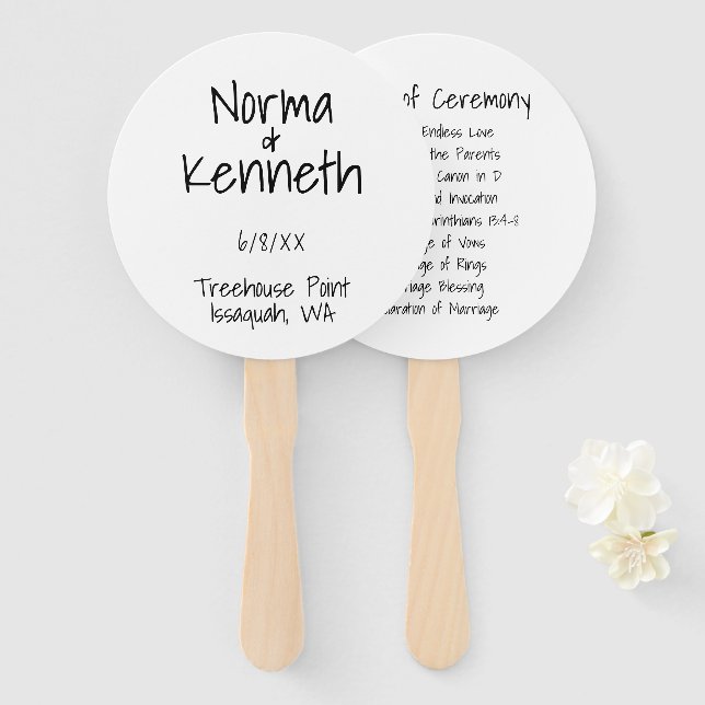 Plain Black and White Wedding Program Hand Fan (Front and Back)