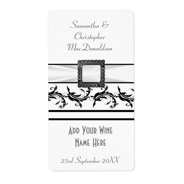 Plain black and white wedding wine bottle (Front)