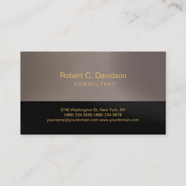 Plain Black Beige Gold Tones Modern Business Card (Front)