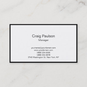 Plain Black Border White Manager Business Card