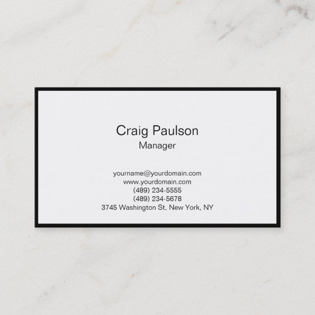 Plain Black Border White Manager Business Card (Front)
