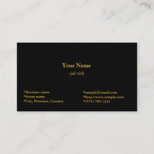 plain, black business card with golden font