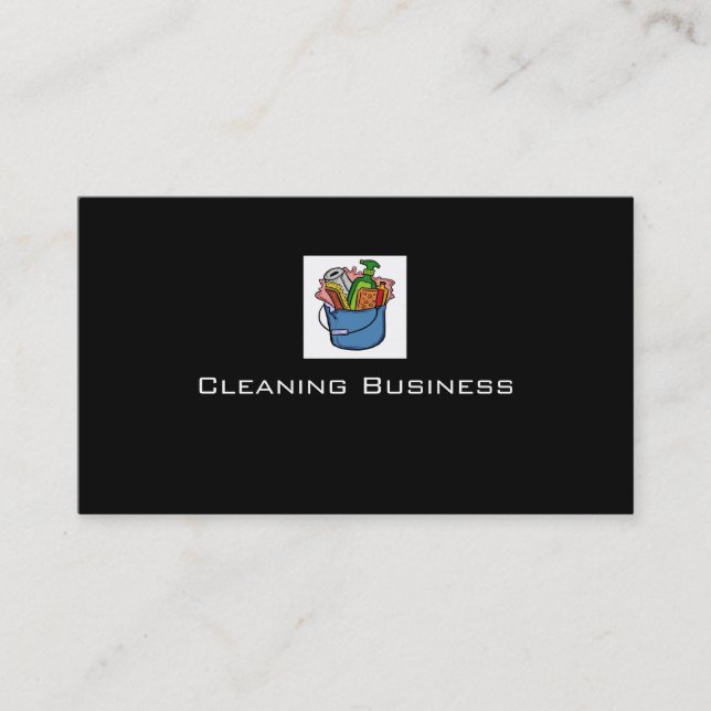 Plain black cleaning customisable business cards (Front)