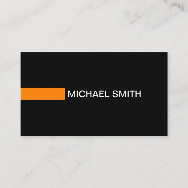 Plain Black Elegant Modern Orange Business Card (Front)