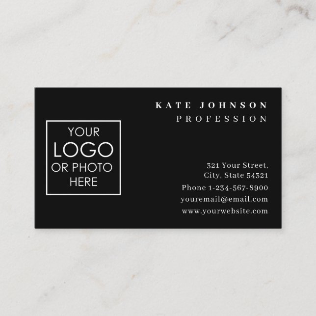 Plain Black Generic Custom Logo Photo Template  Business Card (Front)