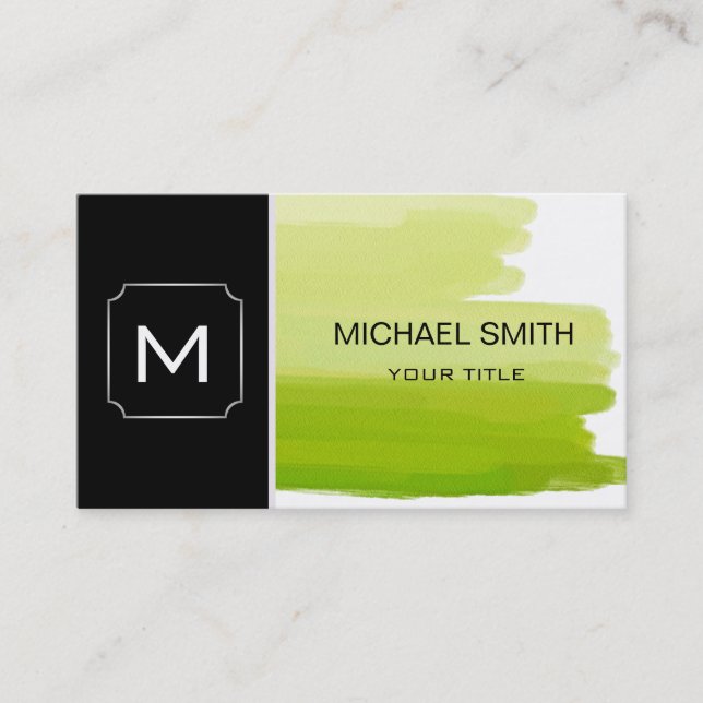 Plain Black & Green Professional Modern 2 Business Card (Front)
