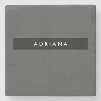 Plain Black Grey Professional Minimalist Name Stone Coaster