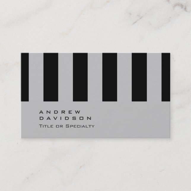 Plain Black Grey Striped Pattern Business Card (Front)
