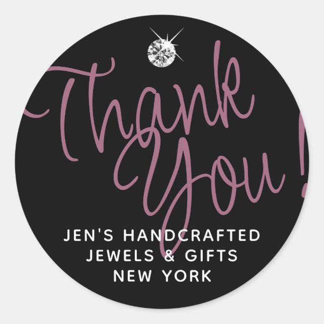 Plain Black Luxury Rhinestone Elegant Thank You Classic Round Sticker (Front)