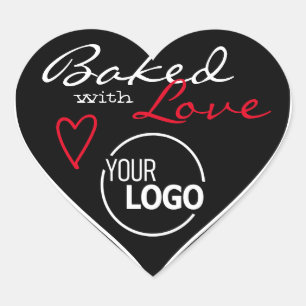 Plain Black Made with Love Cute Heart with Logo Sticker