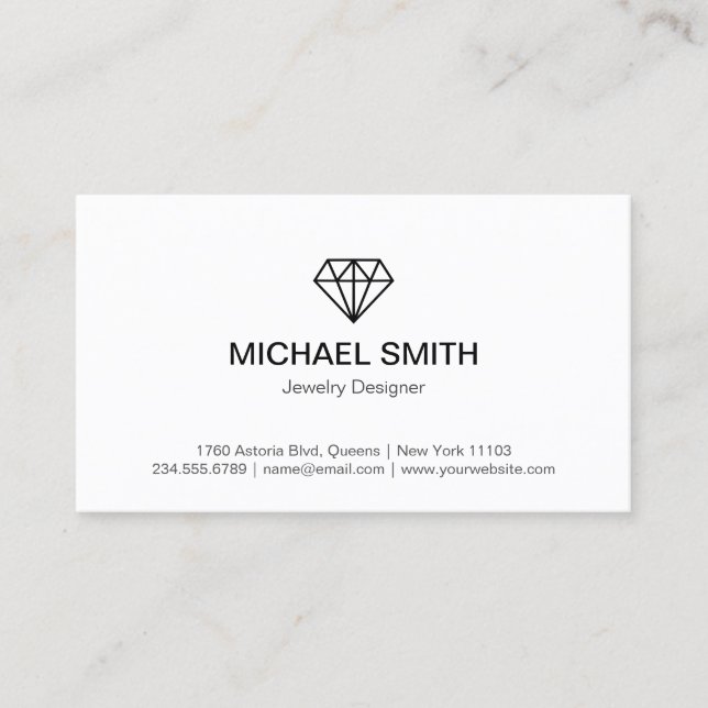 Plain Black White Diamond Logo Professional Look Business Card (Front)