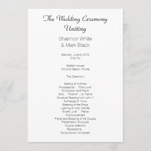 Plain Black White Flat Wedding Program Template