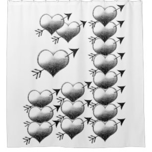 plain black white hearts shower curtain