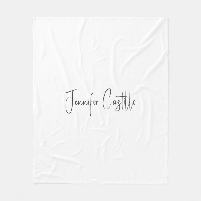 Plain Black White Minimalist Calligraphy Fleece Blanket (Front)