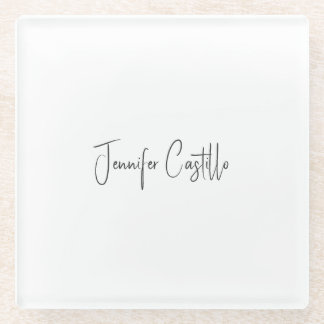 Plain Black White Minimalist Calligraphy Glass Coaster