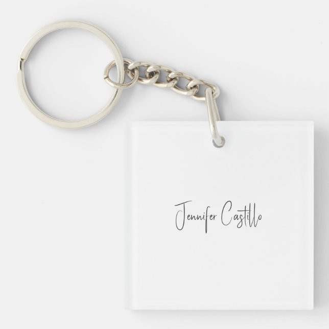 Plain Black White Minimalist Calligraphy Key Ring (Front)