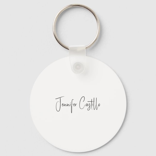Plain Black White Minimalist Calligraphy Key Ring (Front)