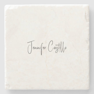 Plain Black White Minimalist Calligraphy Stone Coaster