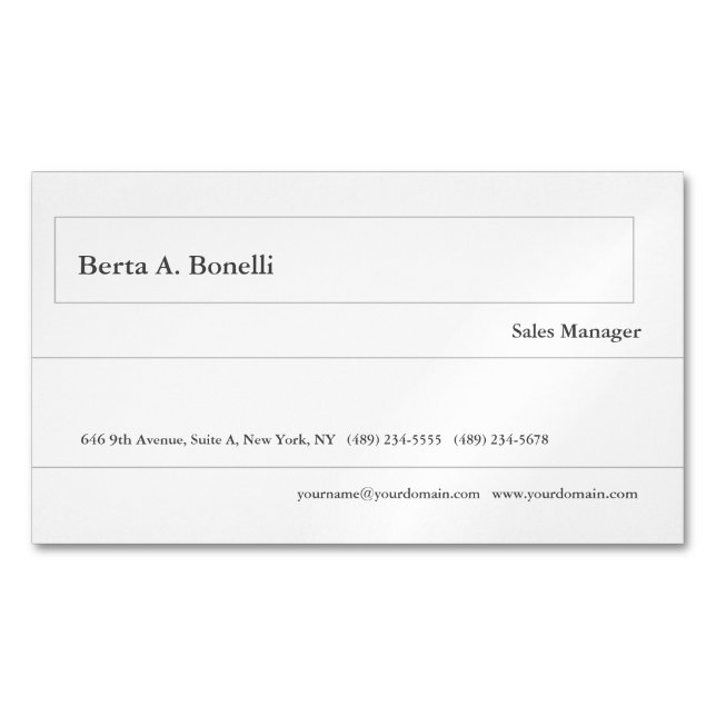 Plain Black White Minimalist Modern Magnetic Business Card (Front)
