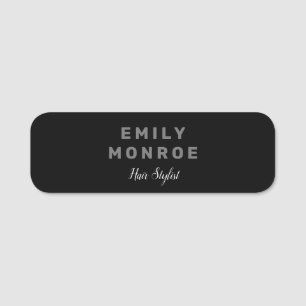 Plain Black & White Modern Minimalist Name Tag