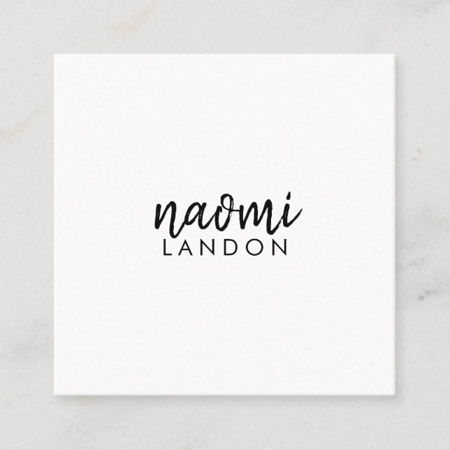 Plain black white modern square minimalist simple square business card (Front)
