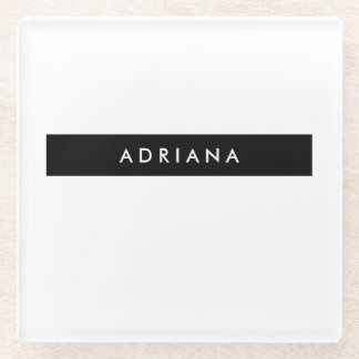 Plain Black White Professional Minimalist Name Glass Coaster