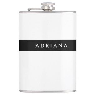 Plain Black White Professional Minimalist Name Hip Flask