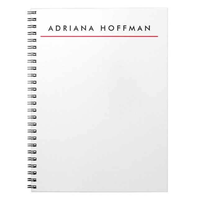 Plain Black White Professional Minimalist Name Notebook (Front)