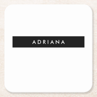 Plain Black White Professional Minimalist Name Square Paper Coaster