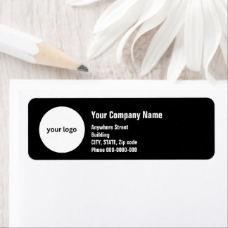 plain black white script logo business address