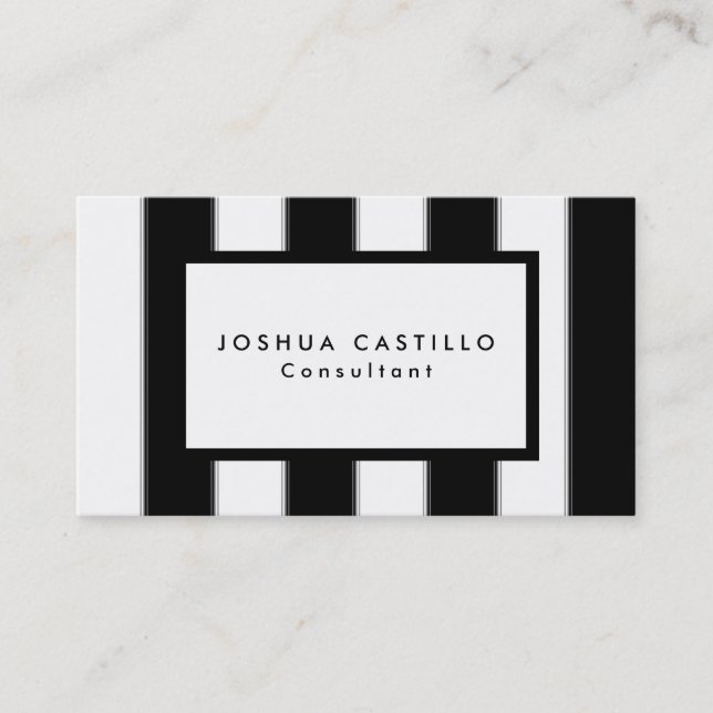 Plain Black White Striped Professional Business Card (Front)