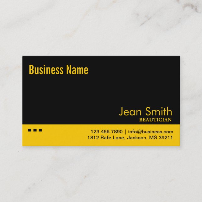Plain Black & Yellow Beautician Business Card (Front)