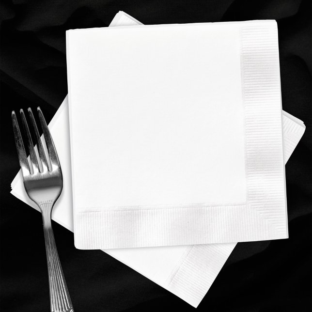 Plain Blank White Coined Cocktail Wedding Napkin (Plain white coined cocktail napkins. Fork for scale.)