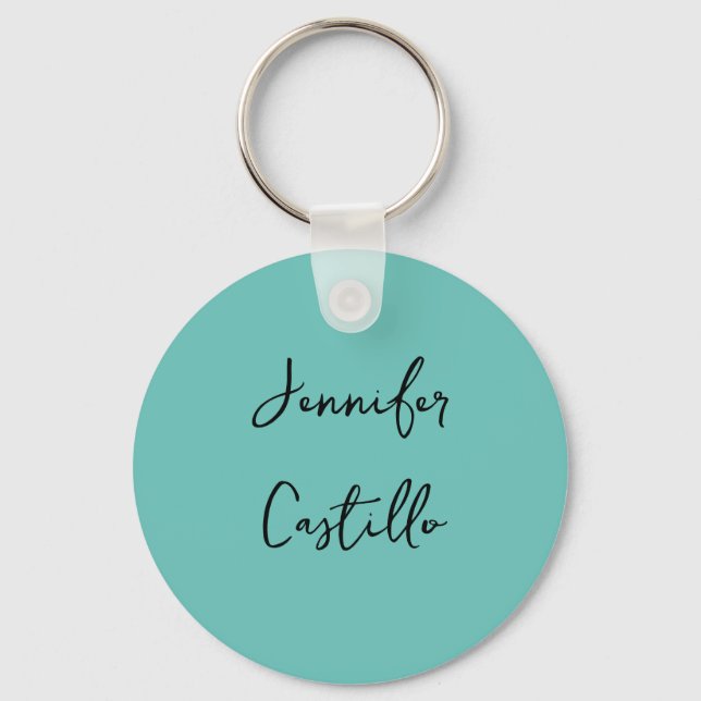 Plain Blue Black Minimalist Modern Calligraphy Key Ring (Front)
