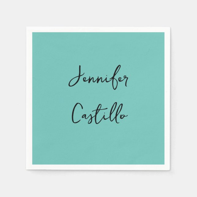 Plain Blue Black Minimalist Modern Calligraphy Napkin (Front)