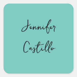 Plain Blue Black Minimalist Modern Calligraphy Square Sticker