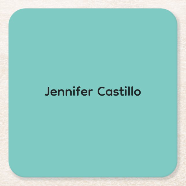 Plain Blue Black Minimalist Modern Square Paper Coaster (Front)