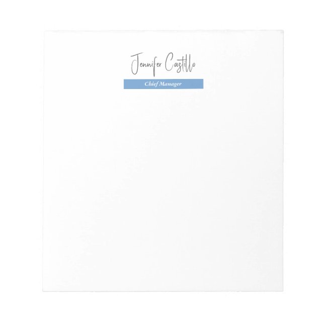 Plain Blue Black White Minimalist Calligraphy Notepad (Front)