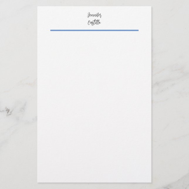 Plain Blue Black White Minimalist Calligraphy Stationery (Front)
