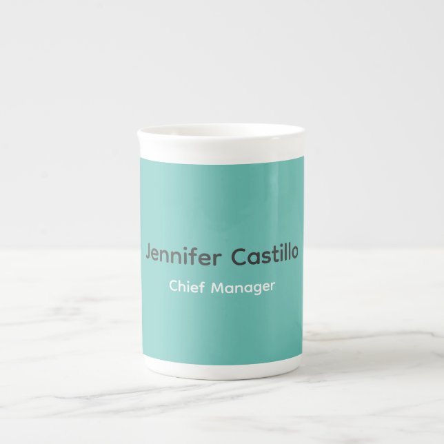 Plain Blue Black White Minimalist Modern Bone China Mug (Front)