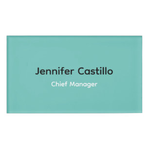 Plain Blue Black White Minimalist Modern Name Tag