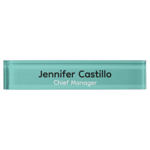 Plain Blue Black White Minimalist Modern Nameplate