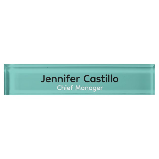 Plain Blue Black White Minimalist Modern Nameplate (Front)