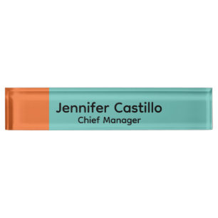 Plain Blue Brownish Orange Minimalist Modern Nameplate
