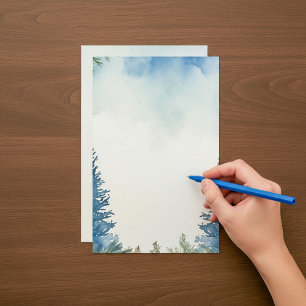 Plain Blue winter pine trees notepad Stationery