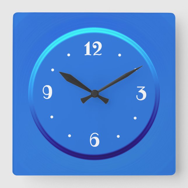 Plain blue with White Numerals > Kitchen Clocks. Square Wall Clock (Front)