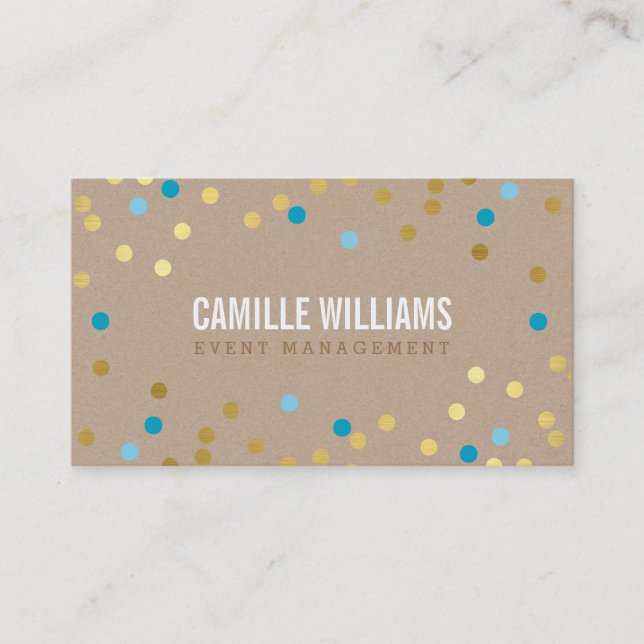 PLAIN BOLD MINIMAL confetti gold aqua blue kraft Business Card (Front)