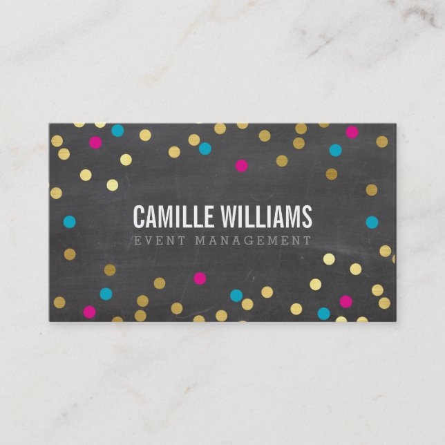 PLAIN BOLD MINIMAL confetti gold pink chalkboard Business Card (Front)