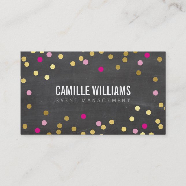 PLAIN BOLD MINIMAL confetti gold pink chalkboard Business Card (Front)